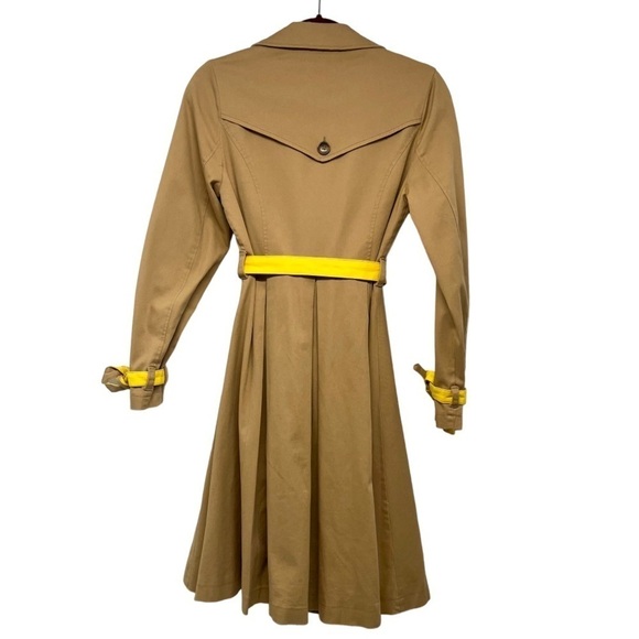 ModCloth Classic Imagination Khaki & Yellow Double Breas Trench Coat Women Small - Picture 6 of 12